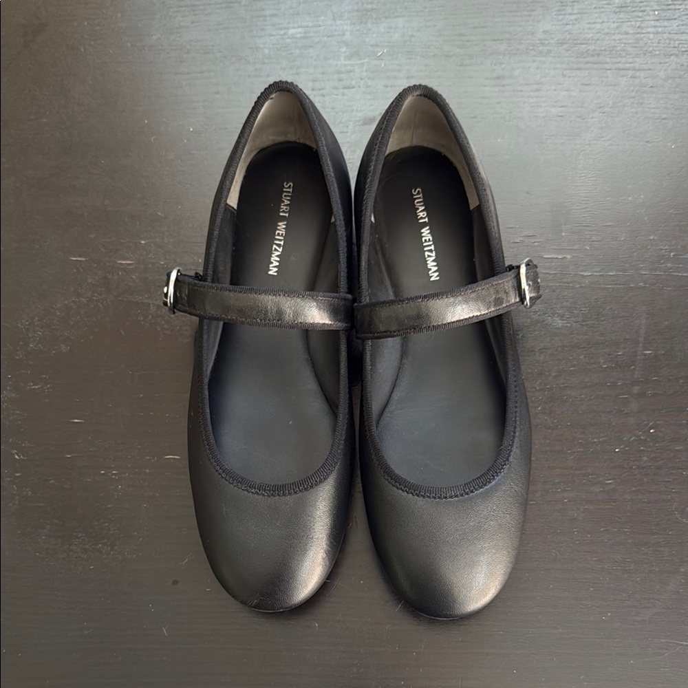 Stuart Weitzman Black Flats Slip-On Leather